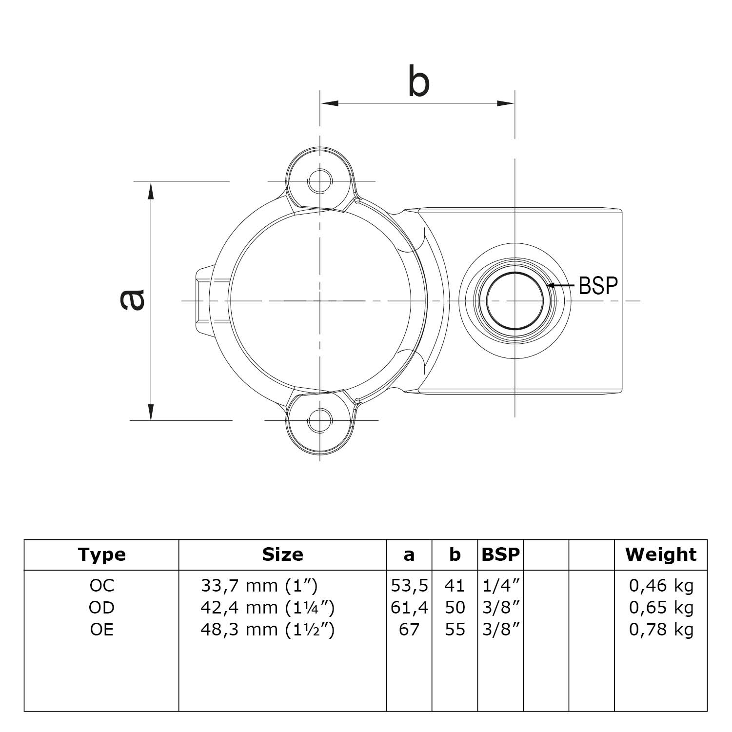 Croix 90°- ouverte (pliable) 48,3 mm (1½")
