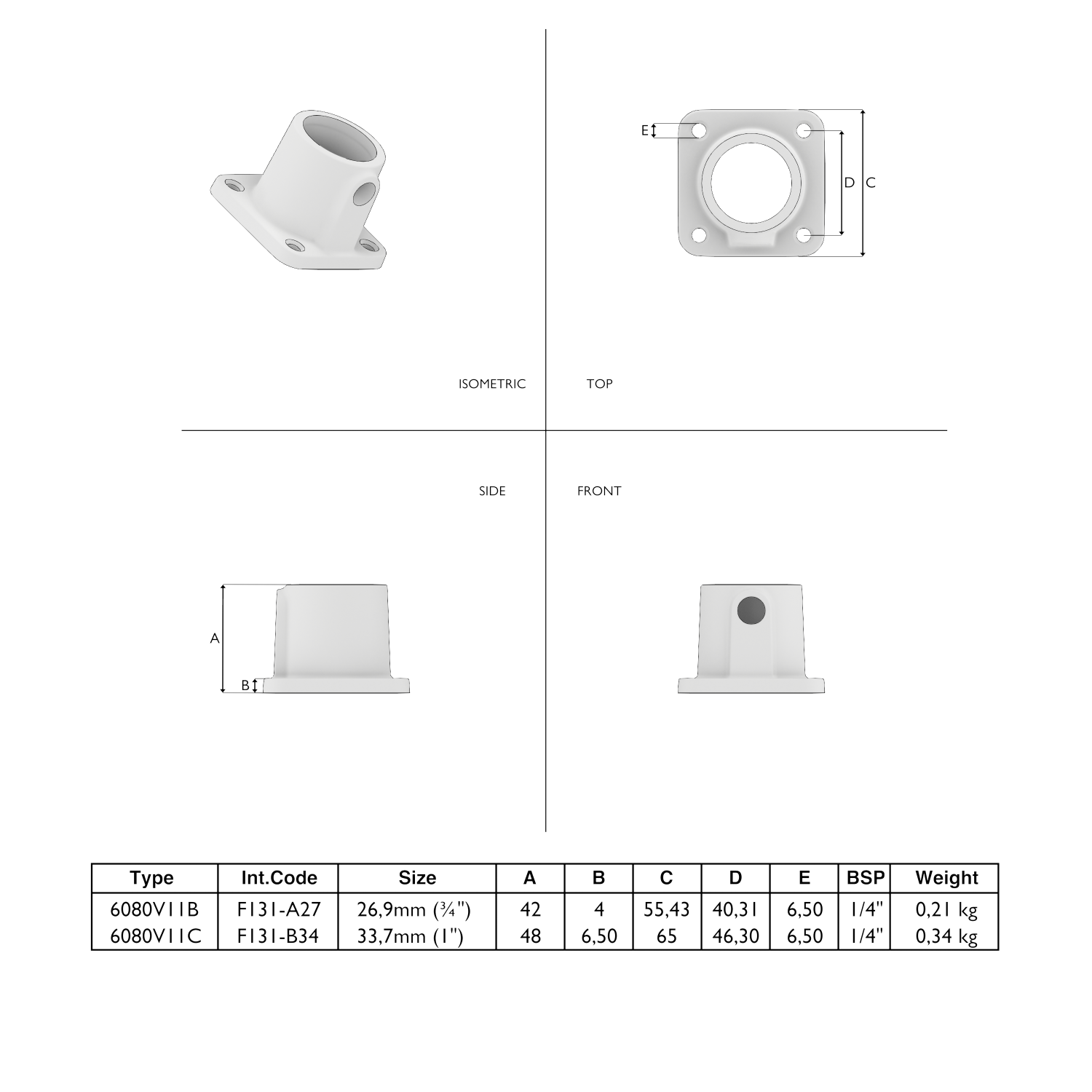 F131-B Plaque de base carrée - 33.7 mm brun