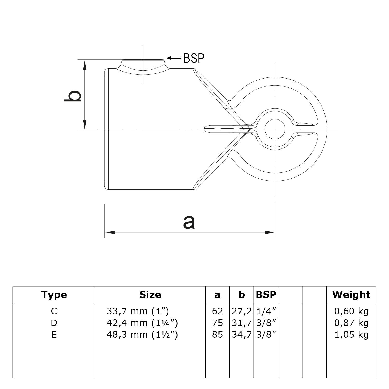 Arc, réglable. Connecteur de coude variable. 33,7 mm (1")