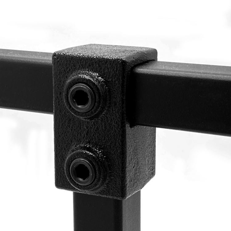 Té court pour tubes carrés, noir - 25 mm