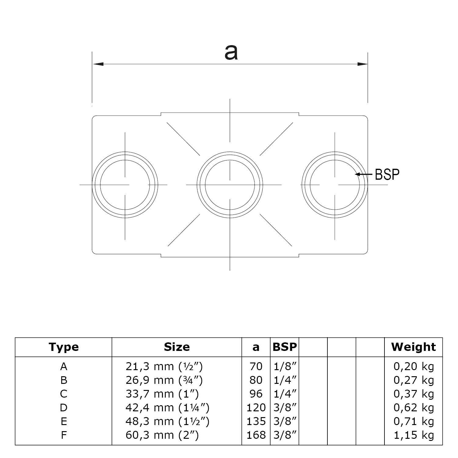 Pièce en croix traversante, 33,7 mm (1")