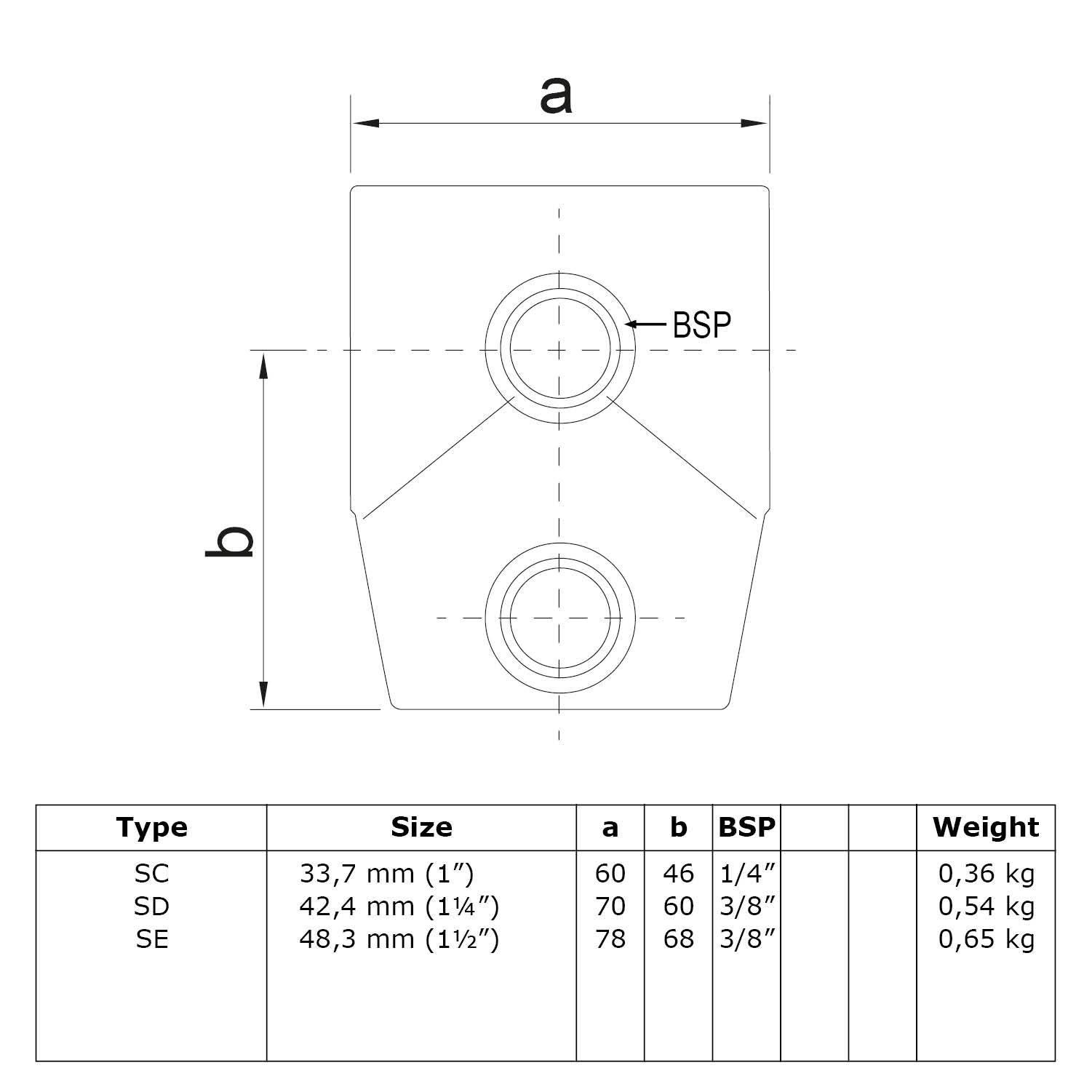 Pièce en T, courte angle variable 0° - 11° 42,4 mm (1¼")