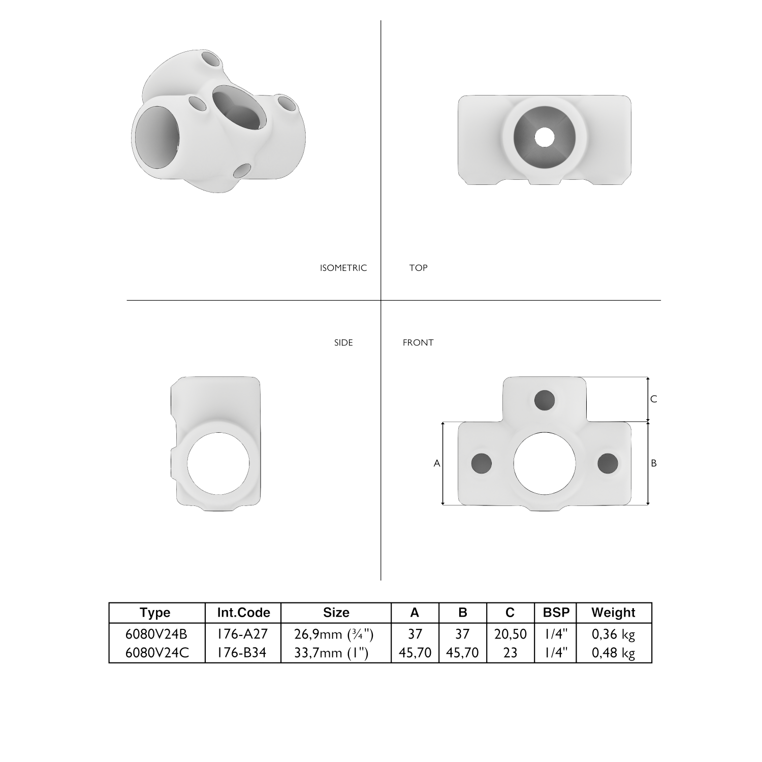 176-B Pièce en T pour support - 33.7 mm brun