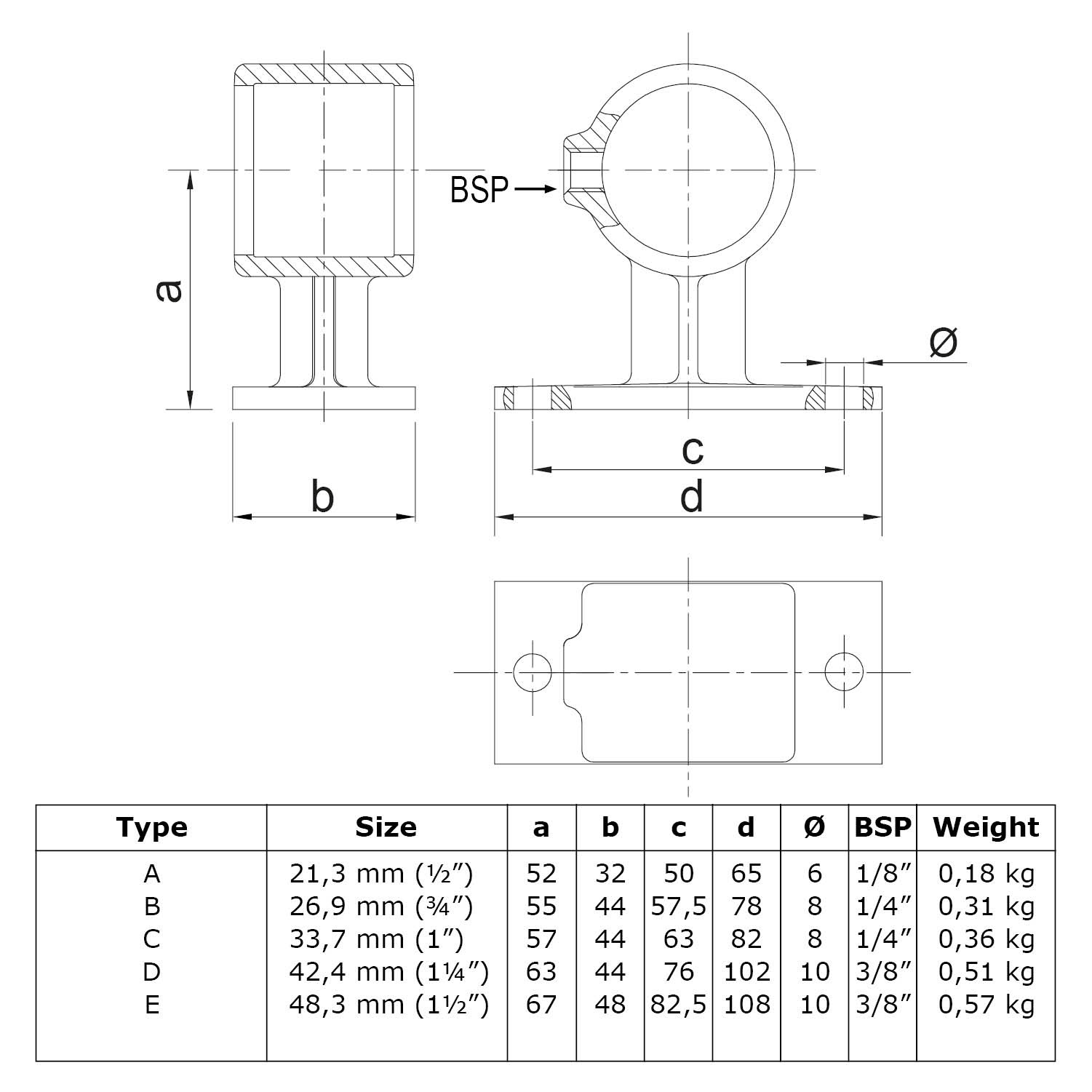 Support de main courante noir 33,7 mm (1")