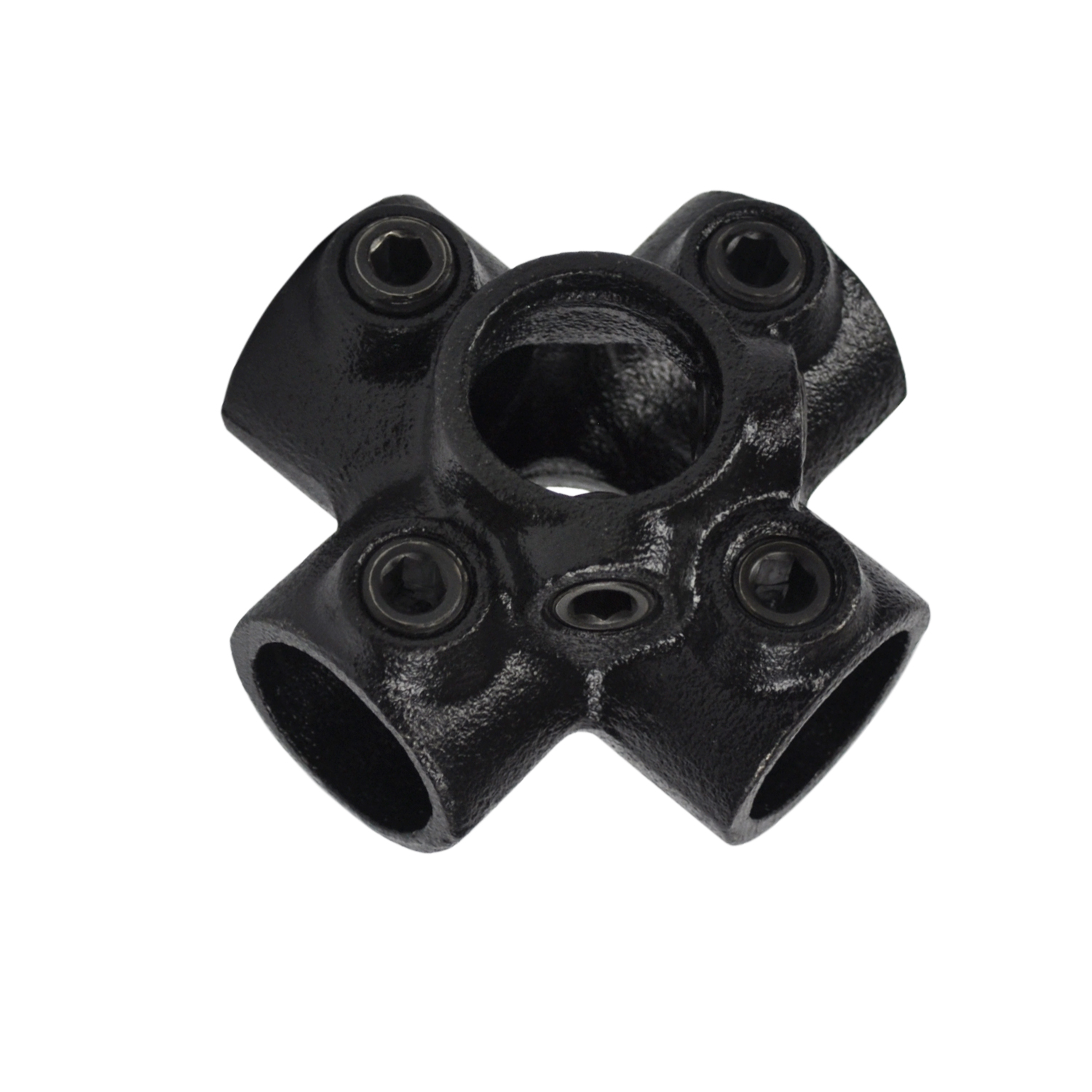 Pièce en croix pour tube de support. Connecteur 4 directions, noir 26,9 mm (¾")