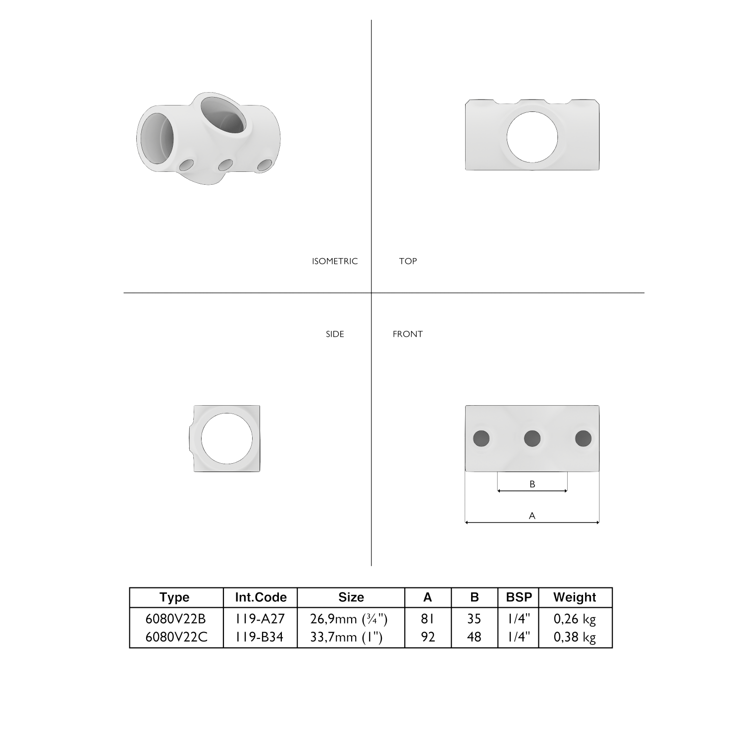 119-B Bouton en croix traversant - 33.7 mm brun