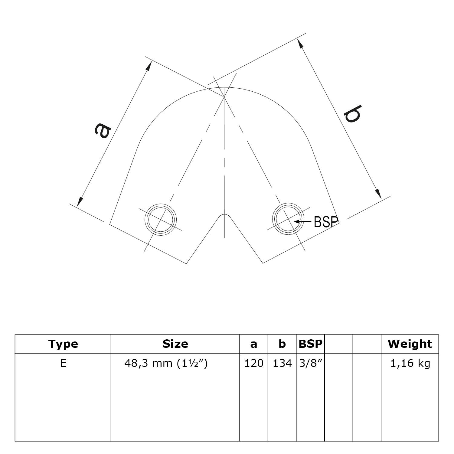 Arc 40° - 70° variable. 48,3 mm (1½")