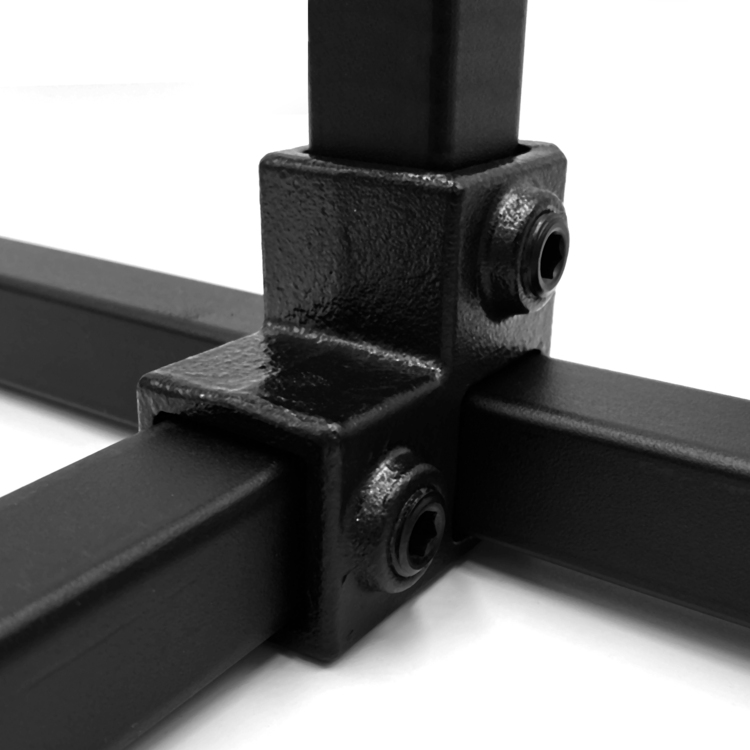Pièce d'angle support continu pour tubes carrés, noir - 25 mm