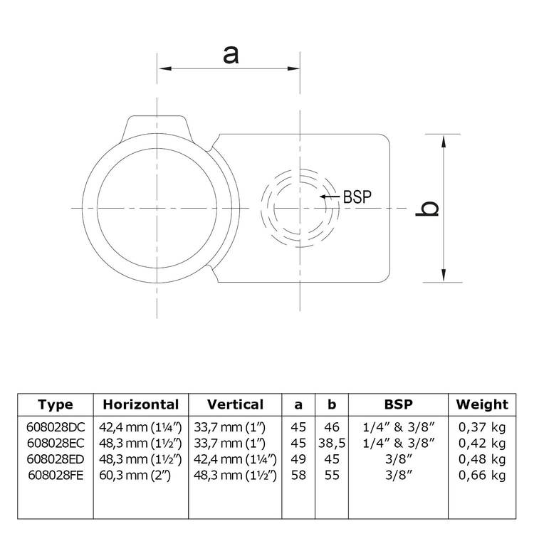 Pièce en croix, en saillie, 90° Dimension combinée 33.7 mm (1") - 26.9 mm (3/4")