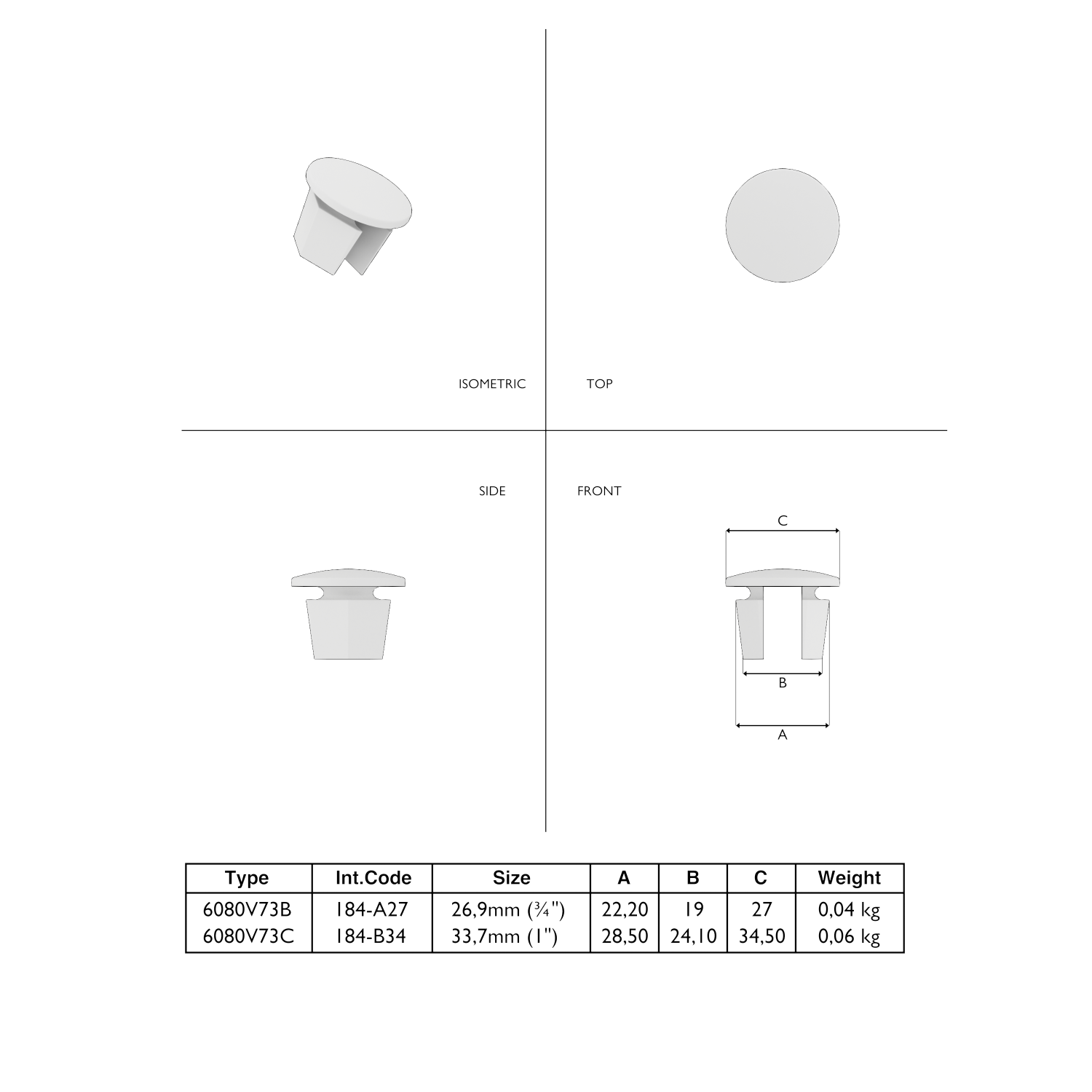 184T-B Bouchons. Métal - 33.7 mm brun