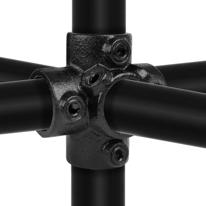 Croix pour tube de support. Connecteur 4 directions, noir 33,7 mm (1")