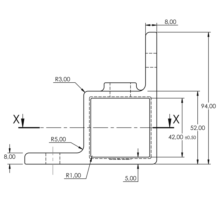 Pièce à œillet avec double patte 90° pour tubes carrés - 40 mm