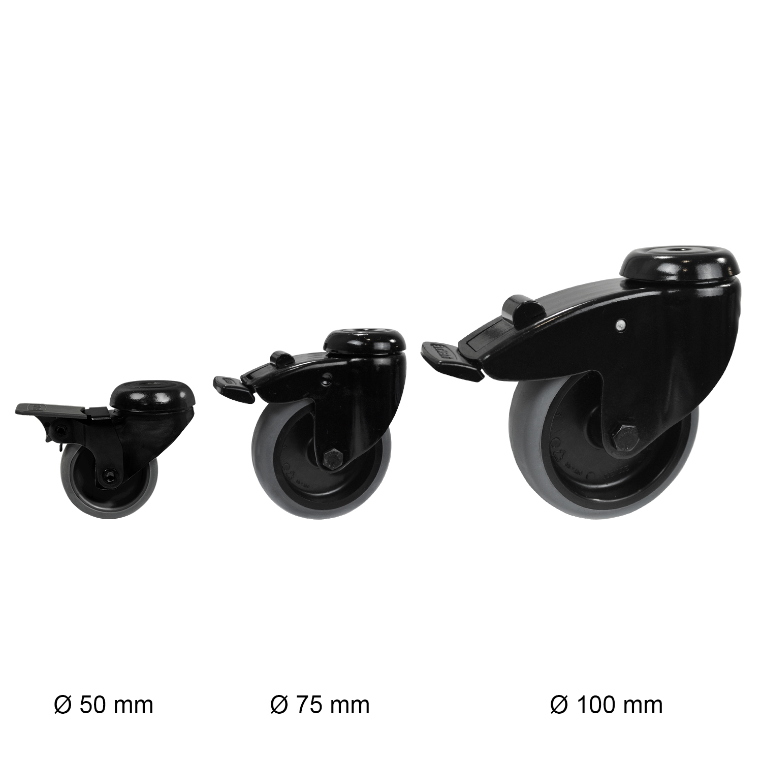 Roue pivotante avec frein noir (exclusivité Expander)Ø 75 mm